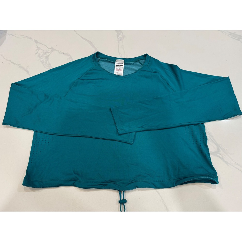 Gymshark Energy Seamless Long Sleeve Top Drawstring Hem Size Large Teal Women